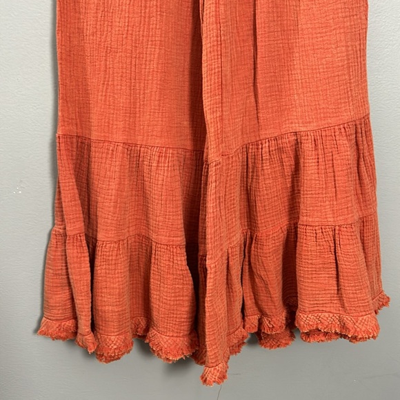 Umgee Orange Rust Wide Leg Ruffle Layered Hem Pants size M - Picture 5 of 14